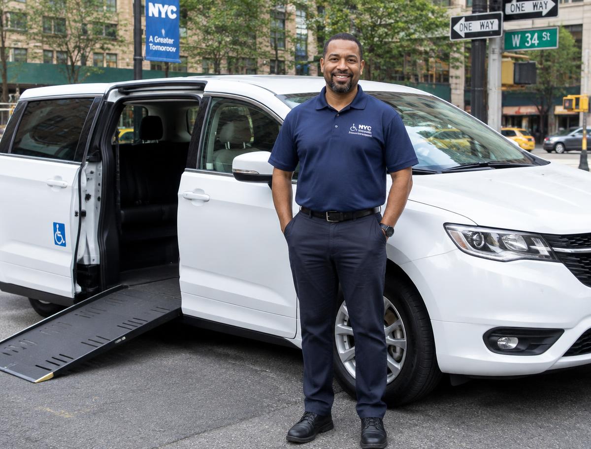 T&D Mobility driver beside a wheelchair-accessible van